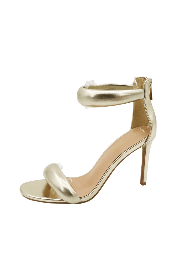 Gold metallic puffy strap heel