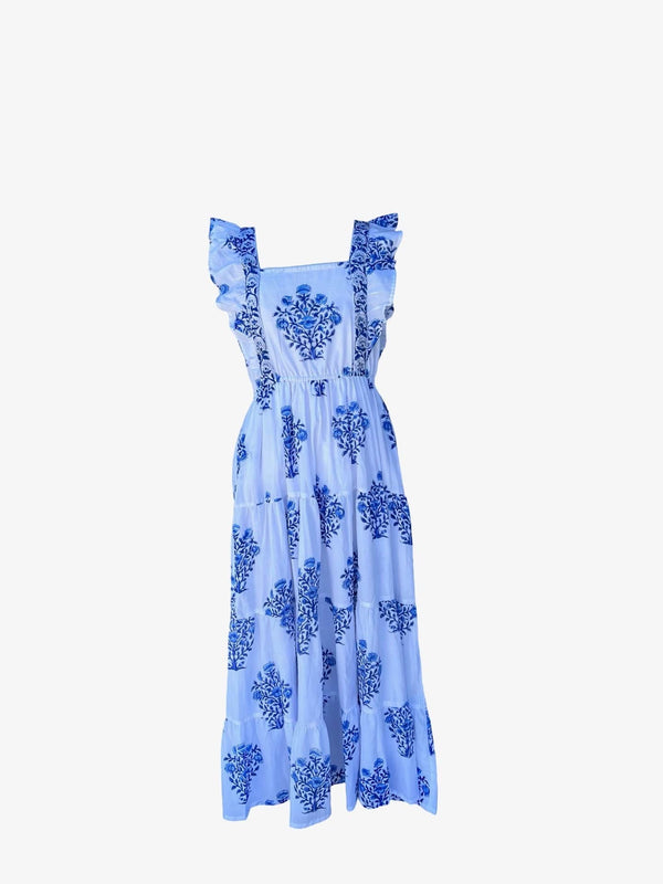 Darlington isle white background spring front dress with blue flowers