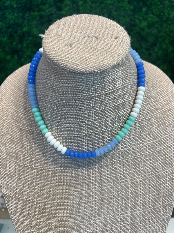 White blue turquoise and periwinkle colorblock necklace