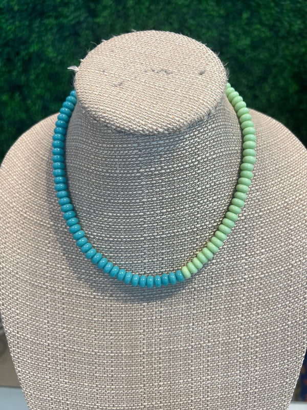 Turquoise and mint green colorblock rondelle necklace
