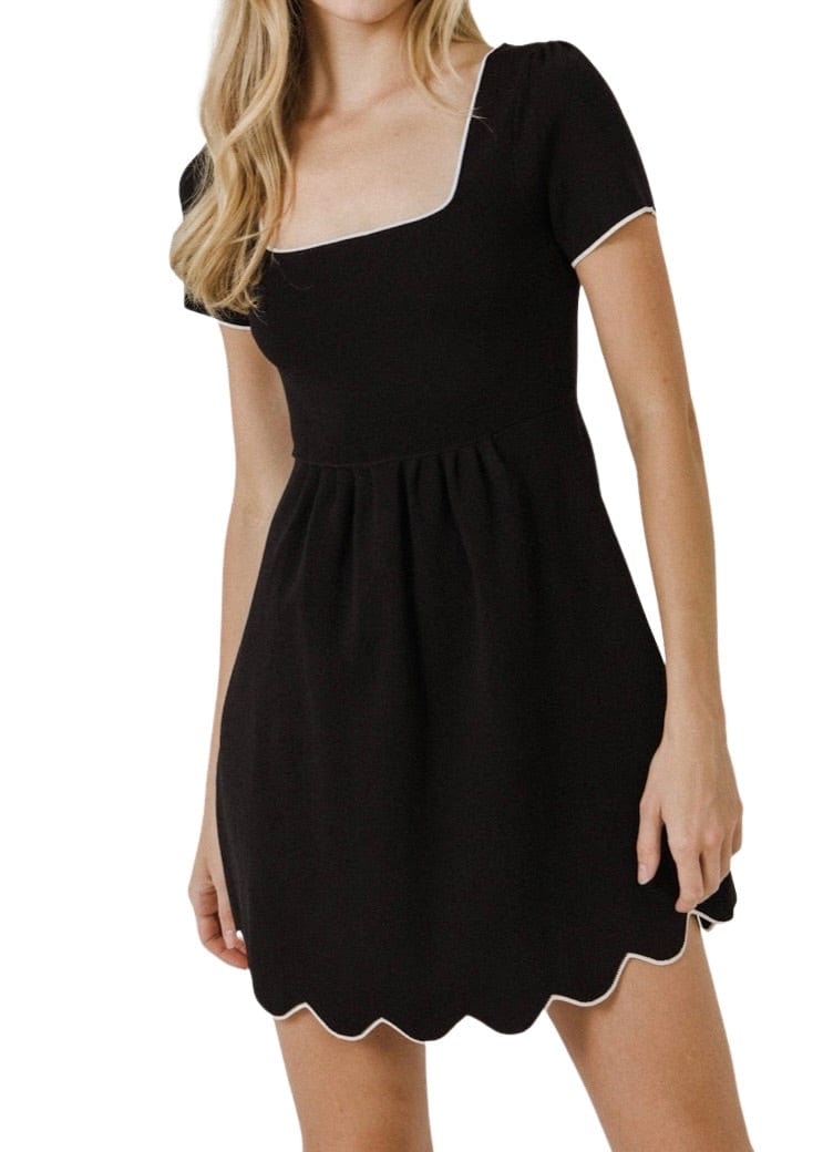 BORDERSatBALCONY SCALLOP KNITDRESS BLACK-