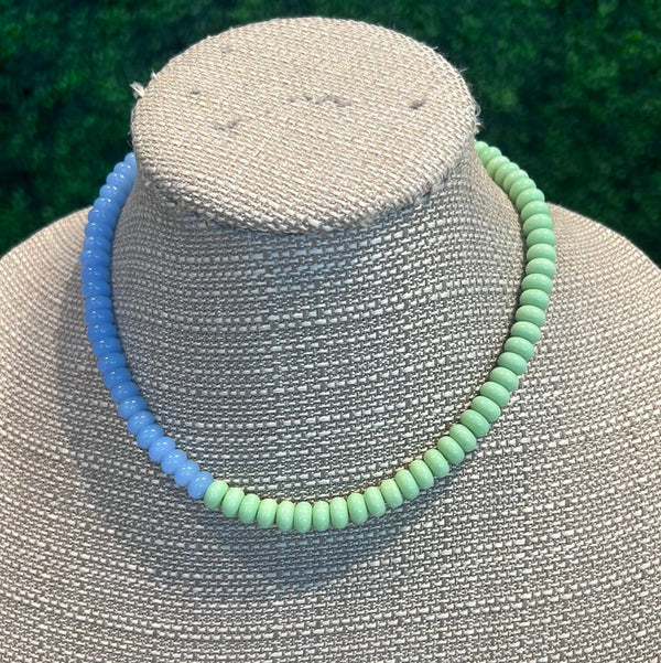 Periwinkle and sea green rondelle necklace