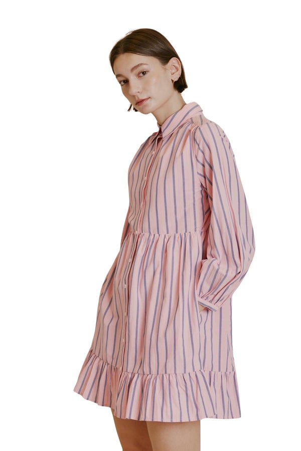 Pink striped shirt dress with pockets