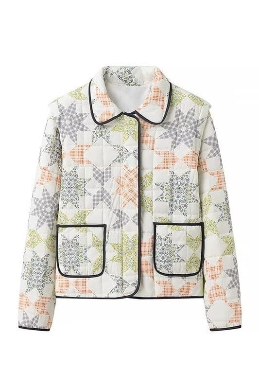 Geometric print quilted jacket