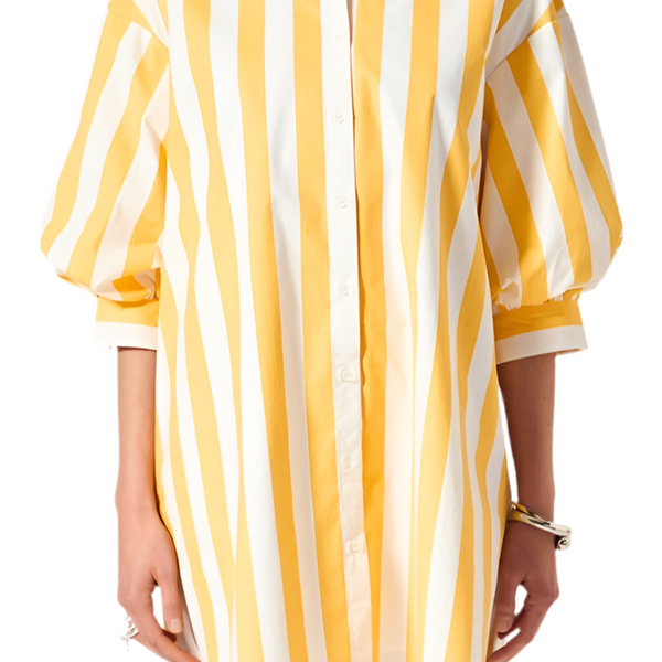 Yellow and white big stripe shirt dress with side pockets