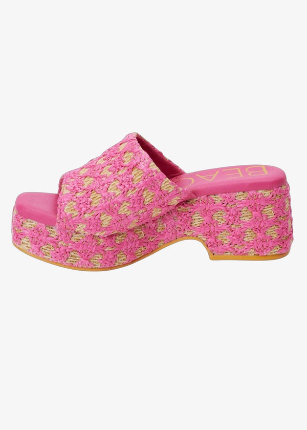 Hot pink & natural textured slip on platform sandal