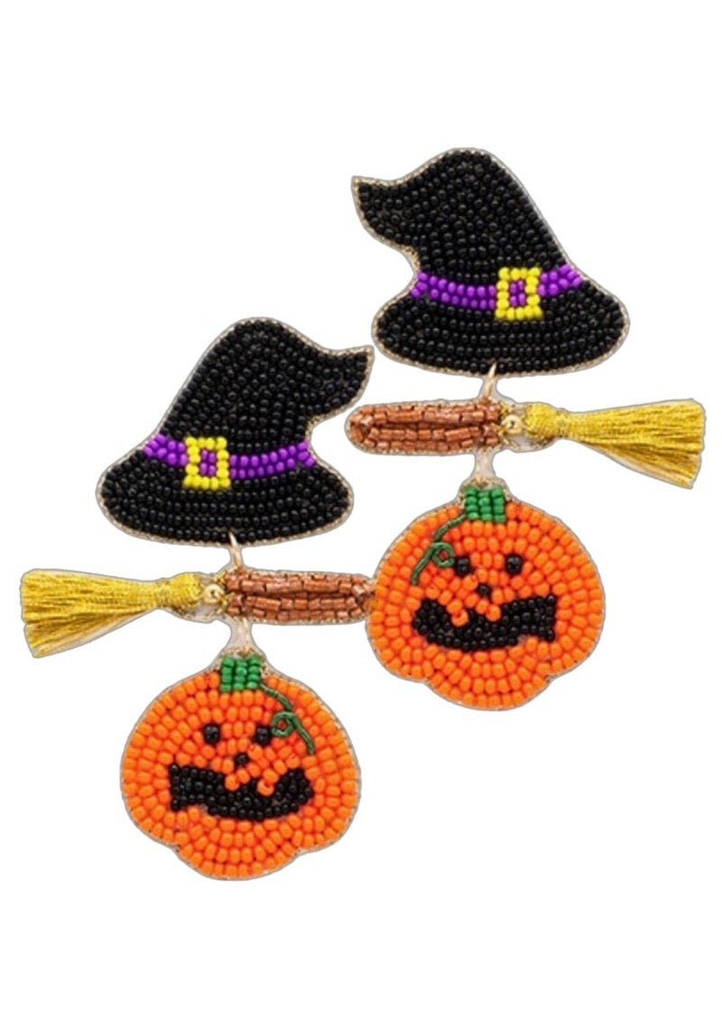 Witch and pumpkin beaded earring