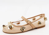 Nude mesh Mary Jane flat with flower