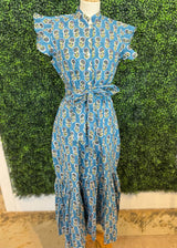 Darlington Isle trunk show cerulean blue poppy flutter sleeve dress