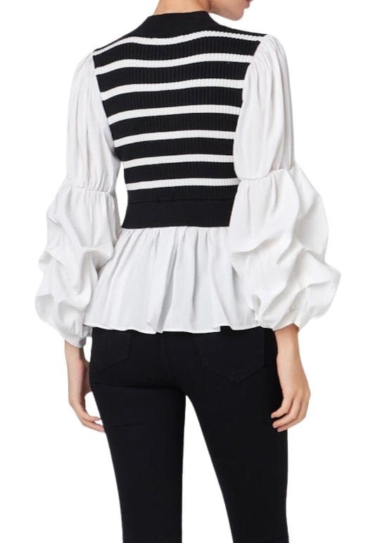 Black and white stripe sweater combo top