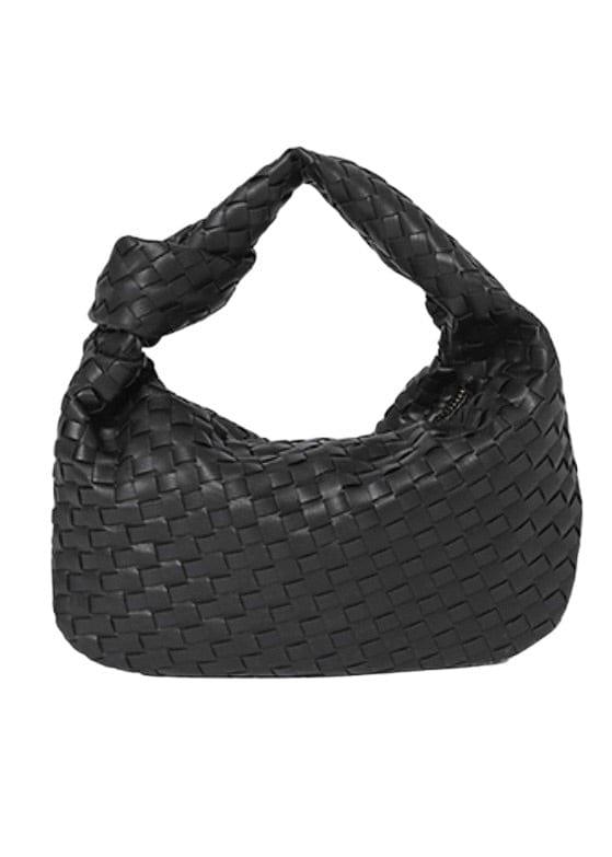 Black woven bag with knotted handle
