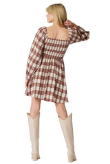 Brown and cream plaid dress