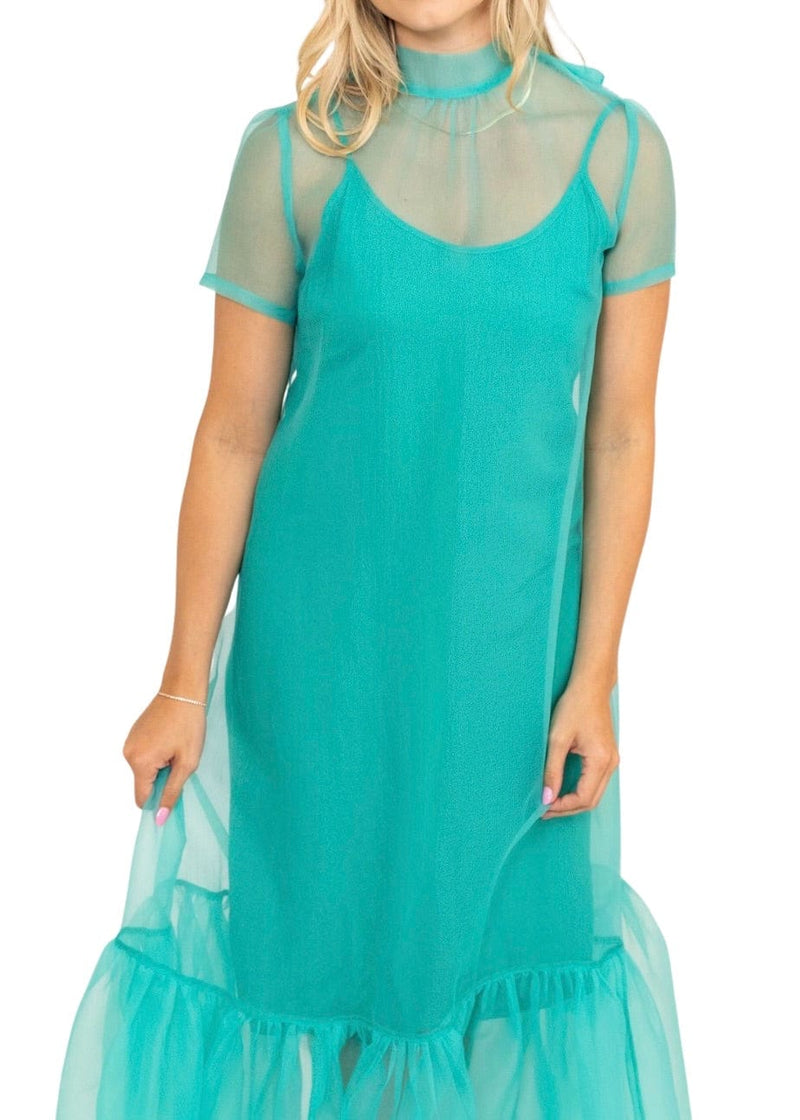 Turquoise organza bow back maxi