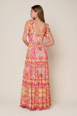 Pink and orange printed woven dress