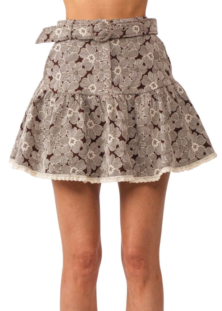 Brown and cream floral embroidery skirt