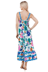 Floral print white & blue ric rac dress