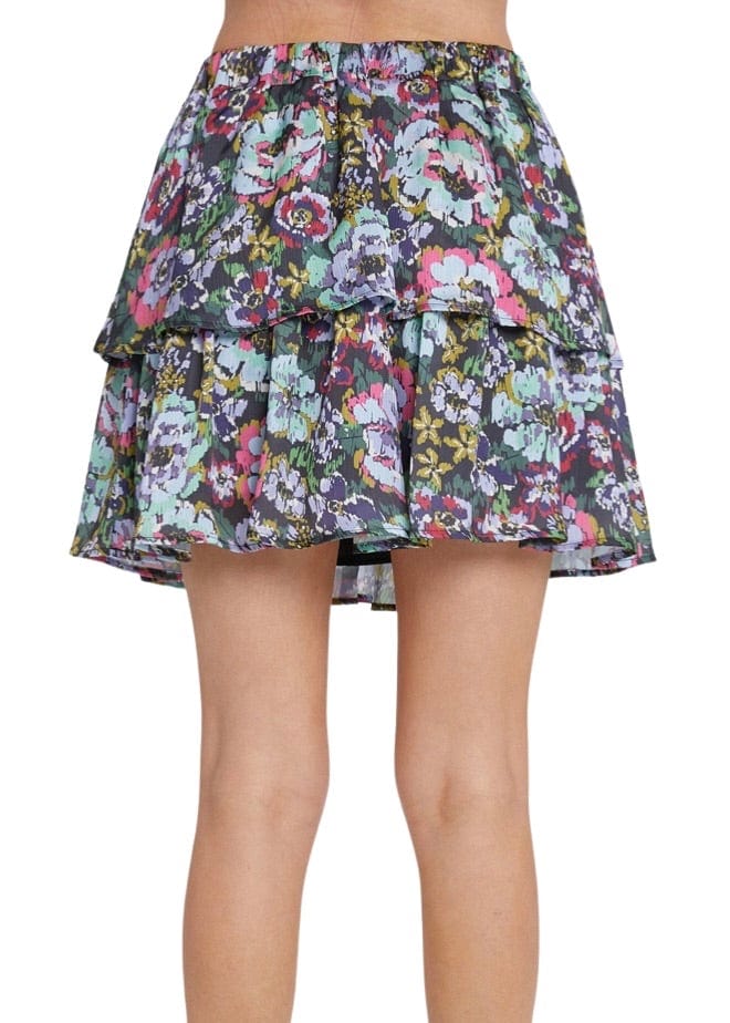 Dark water floral layered skirt
