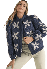 Navy blossom floral quilted jacket