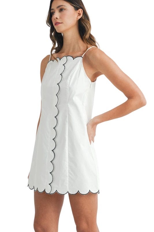 Off white scalloped detail dress