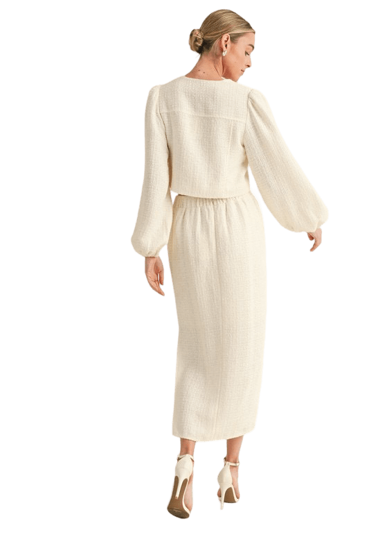 Cream tweed scallop midi skirt set