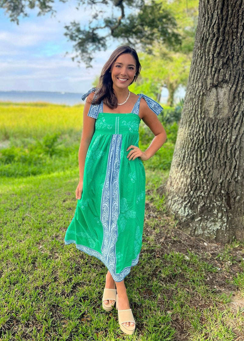 The Eliza tie strap maxi, green & navy