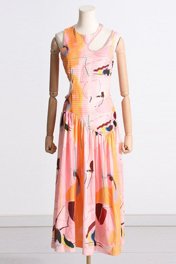 Rainbow print cutout maxi tank dress