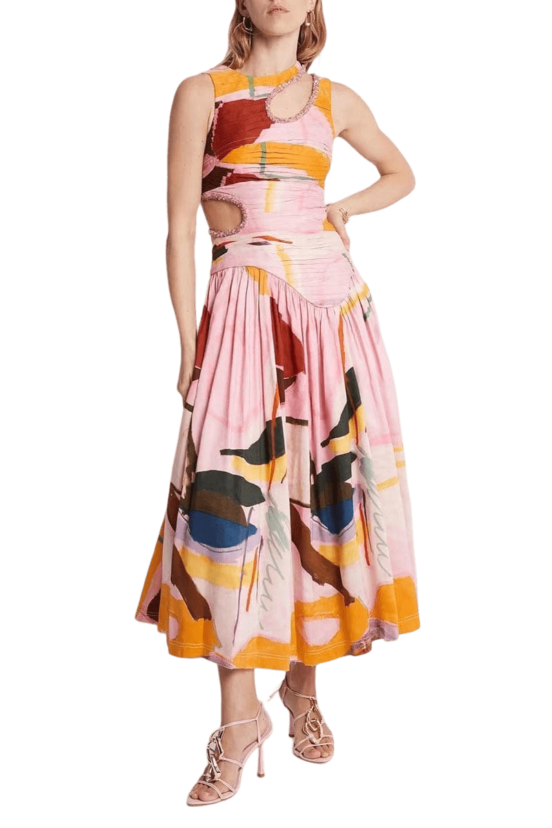 Rainbow print cutout maxi tank dress