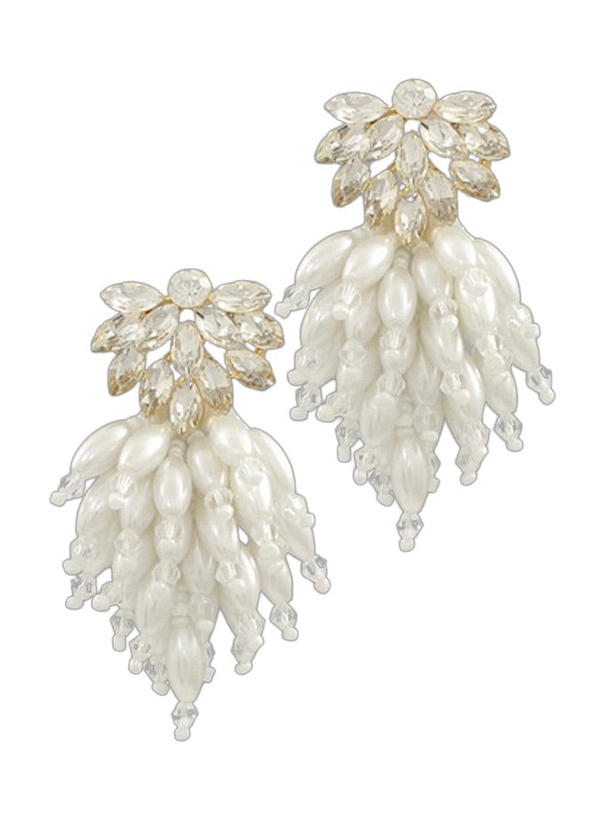 Crystal and pearl beaded tassel earrings