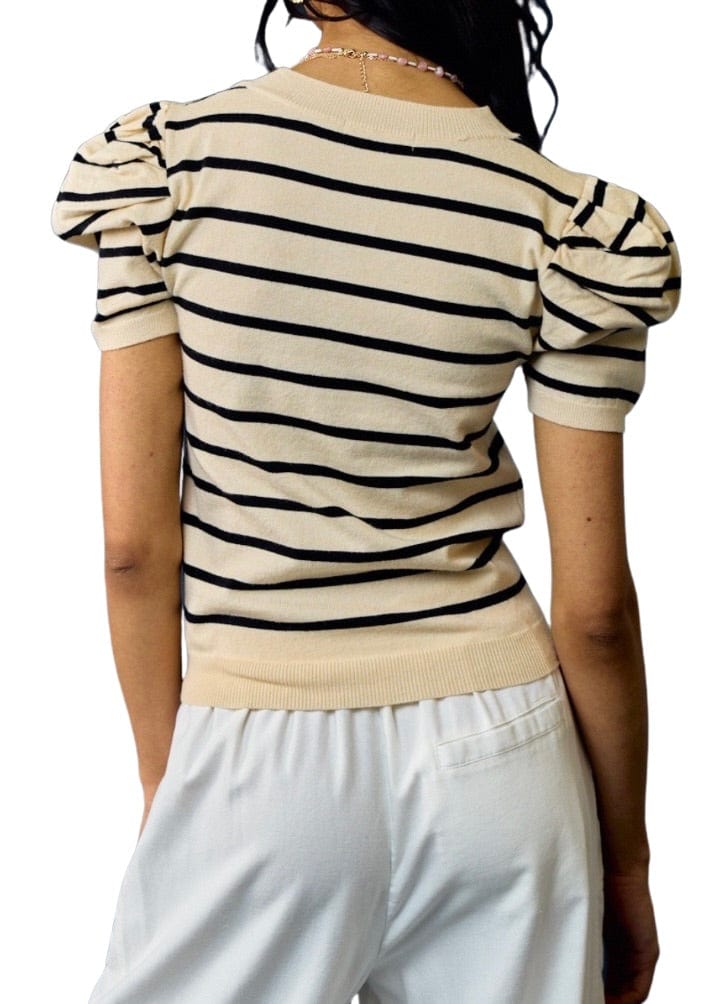 Cream black stripe short sleeve top