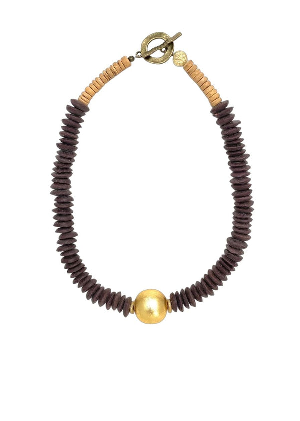 Chocolate brown short classic brass ball necklace