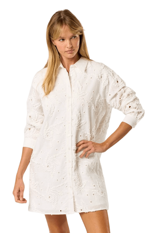 White textured shirt dress