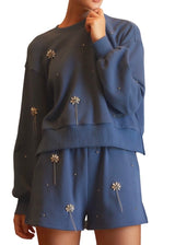 Mineral blue rhinestone embellished sweatshirt and short set