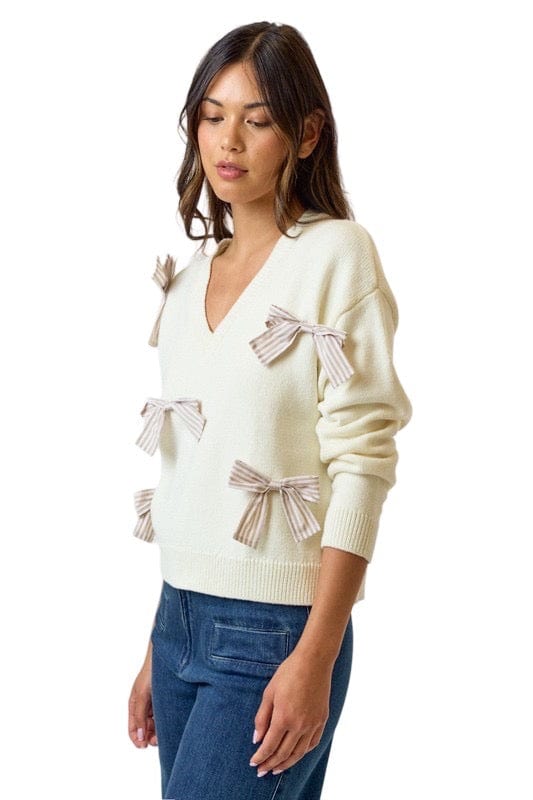 Cream striped bow detail sweater