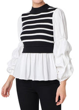 Black and white stripe sweater combo top