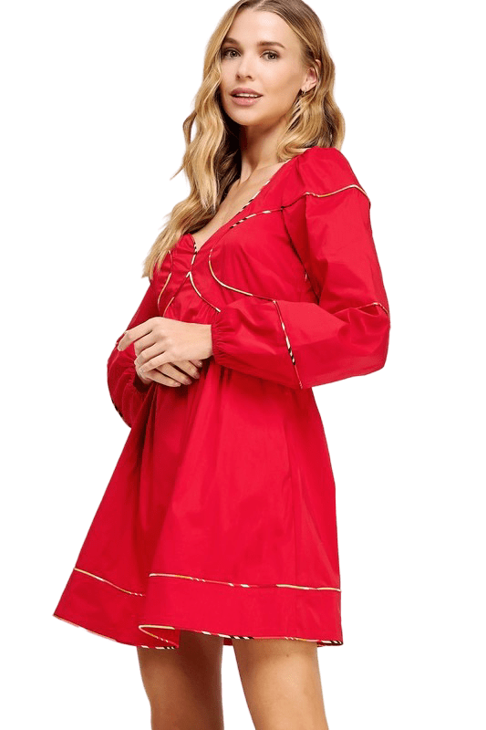 Red contrast piping mini dress