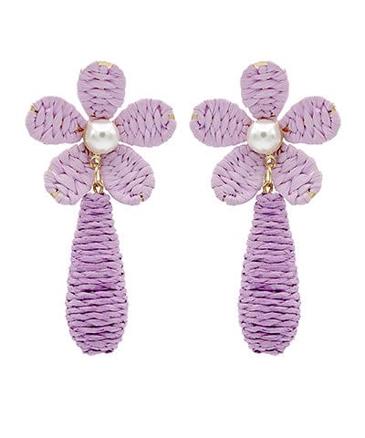 Lavender Pearl and raffia flower dangle earring