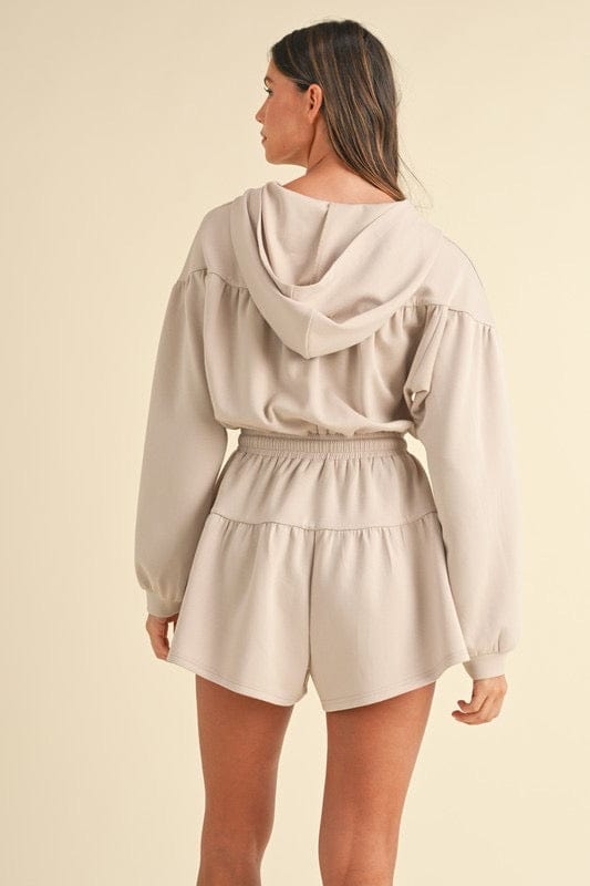 Stone hooded scuba material romper