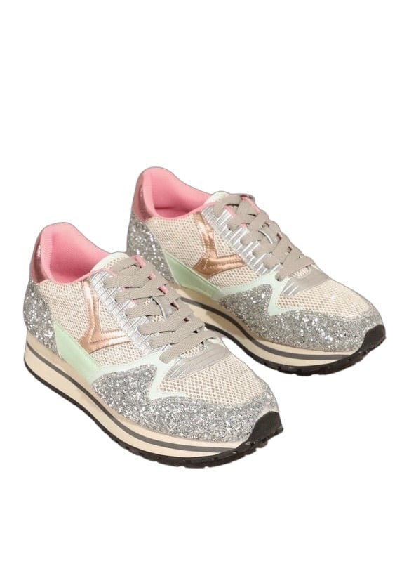 Mint pink and silver glitter sneakers