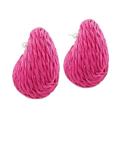 Hot pink wrapped raffia teardrop earring