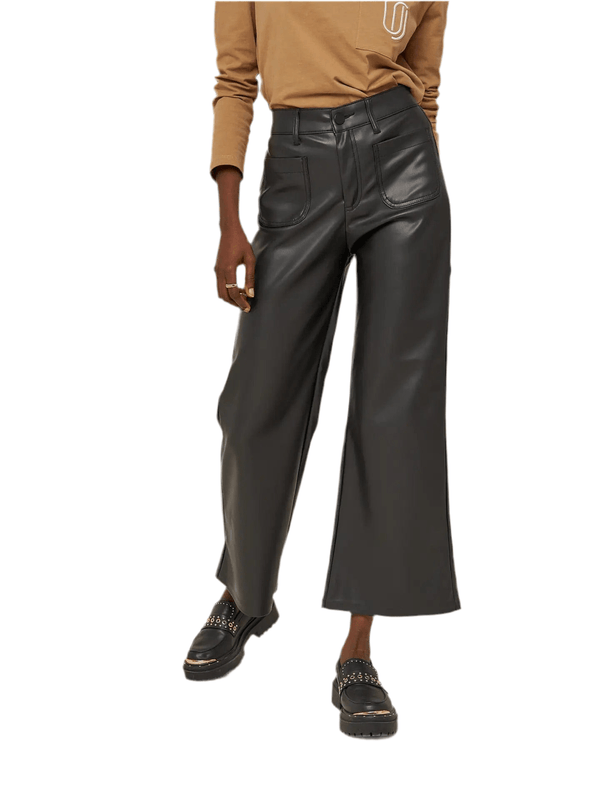 Black leather gaspard wide leg denim