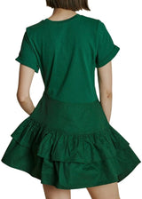 Deep green combo knit ruffle dress