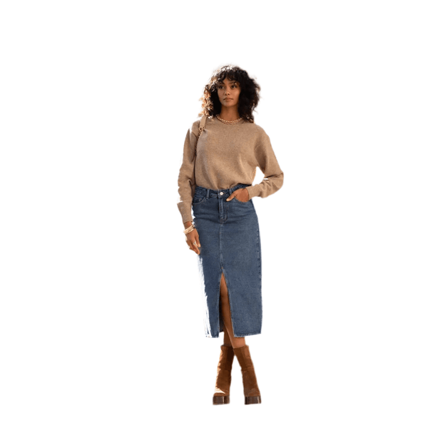 Denim skirt with front slit