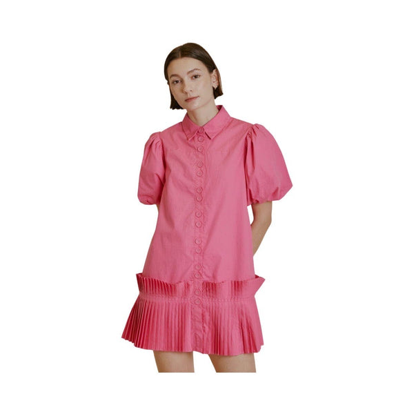 Hot pink pleated hem shirt dress