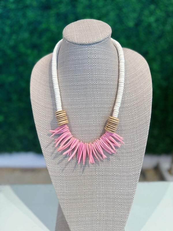 Pink & tan coconut bead necklace