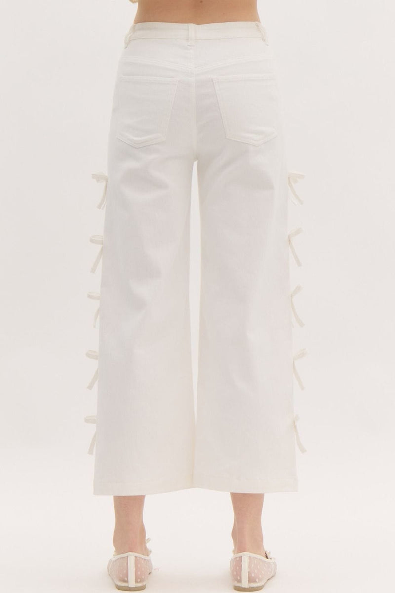 White cropped side bow denim