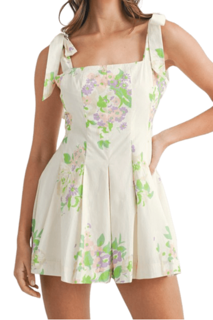 White floral tie strap romper