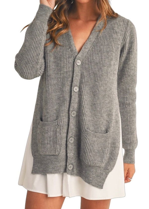 Grey sweater and white poplin combo mini dress