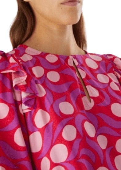 Pink abstract dotted ruffle sleeve top