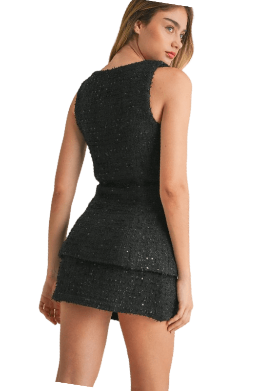 Black sequin tweed romper