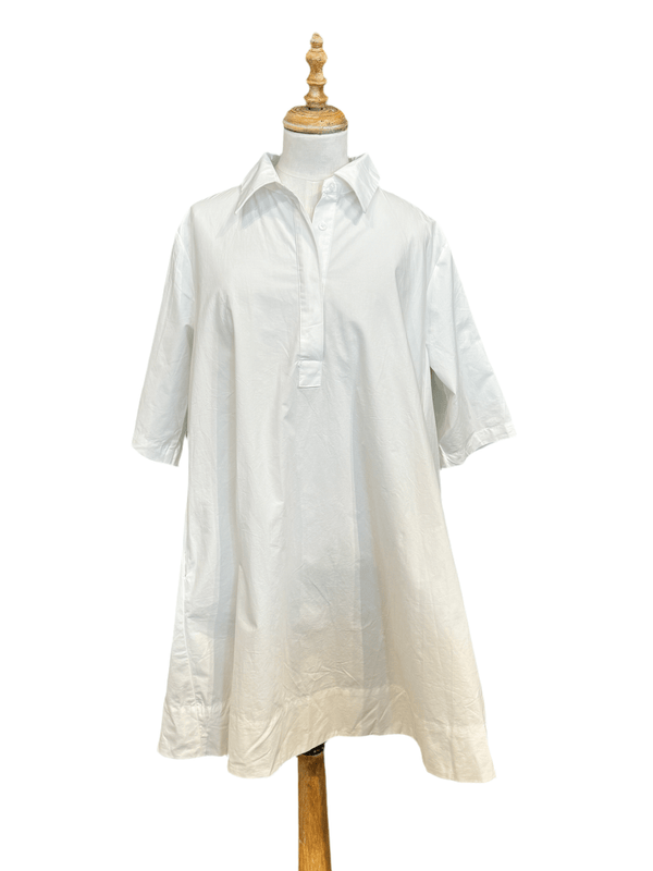 White solid short sleeve mini shirt dress